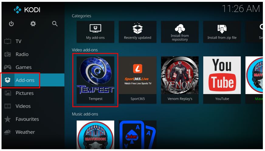 Install Tempest Kodi Addon